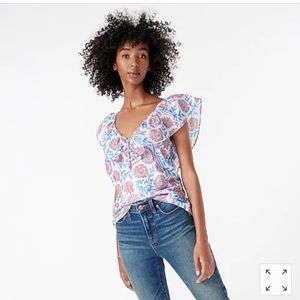 J.crew ruffle v neck top in floral vine block